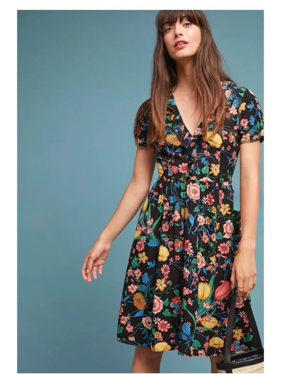 Anthropologie Dresses & Skirts - Maeve Anthropologie Bloedel Floral Dress Black Butterfly Ruffle V-neck Size 2